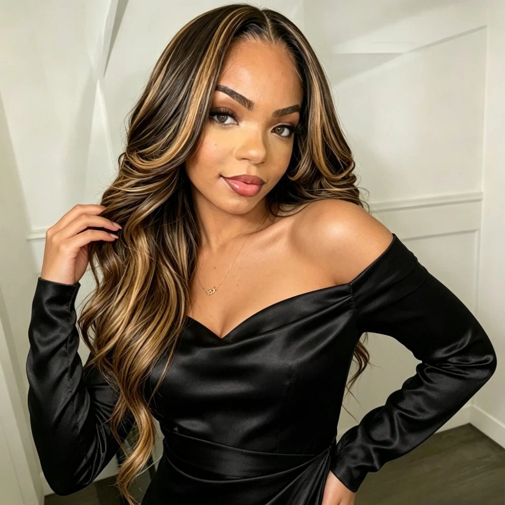 46 Inch P4/27 Highlight Ombre Honey Blonde Body Wave Brazilian Remy Human Hair Wig 13x4 13x6 HD Transparent Lace Frontal 220% Density Pre Plucked With Baby Hair Natural Hairline Wigs For Black Women