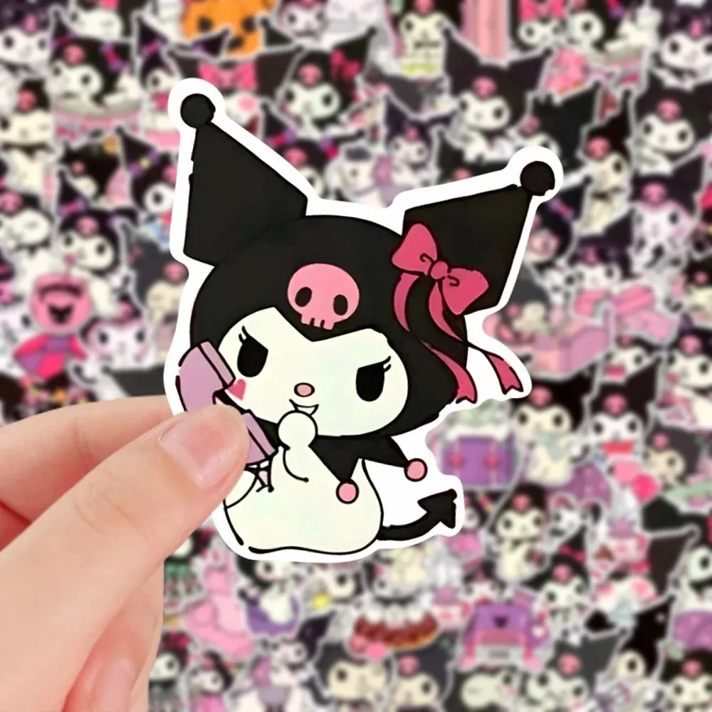 10/30/56pcs Sanrio Kuromi Stickers Kawaii Girls Anime Decoration Decals DIY Laptop Car Waterproof Cute Cartoon Sticker for Kids