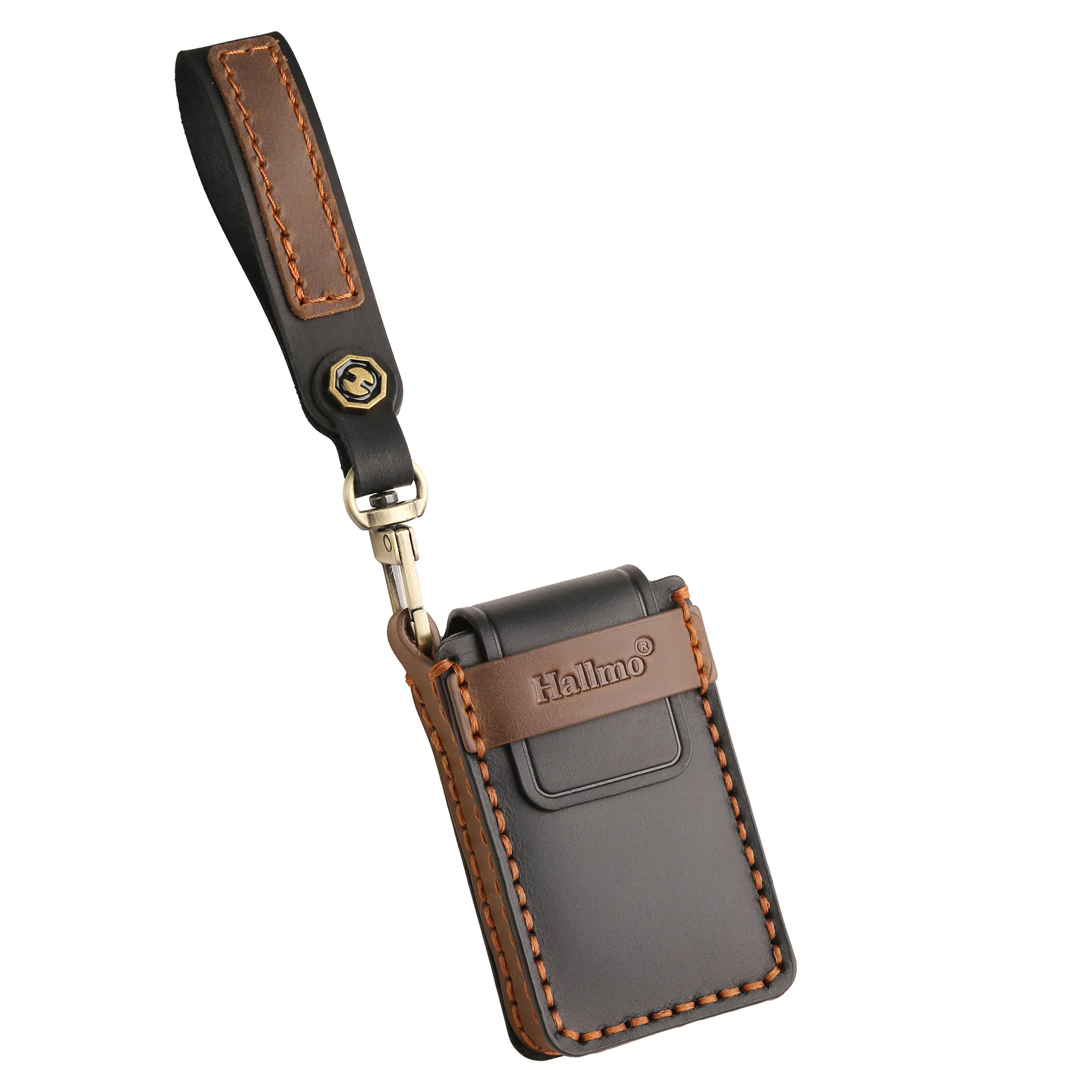 Echtes Leder-Schlüsseletui für Volvo EX30 Bluetooth-Schlüssel, Retro Handgefertigter Smart-Schlüssel-Schutz mit Handgelenkschlaufe und Metallhaken – Detail 6