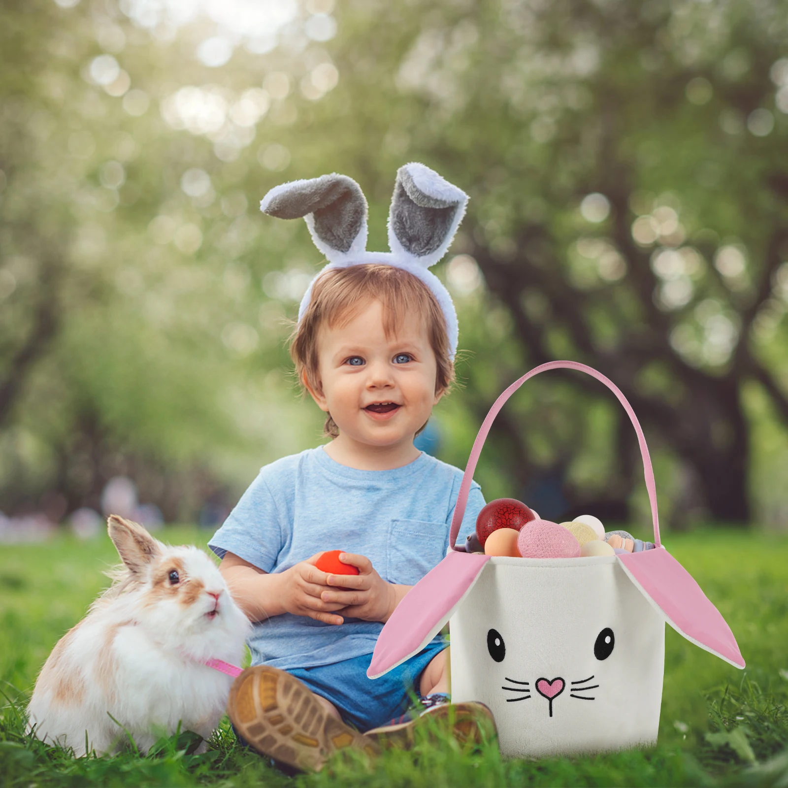 Bunny Easter Basket for Babies Kids Boys Girls Soft Plush Empty Easter Bucket Easter Egg Hunts Party Favor Decorations Handbag