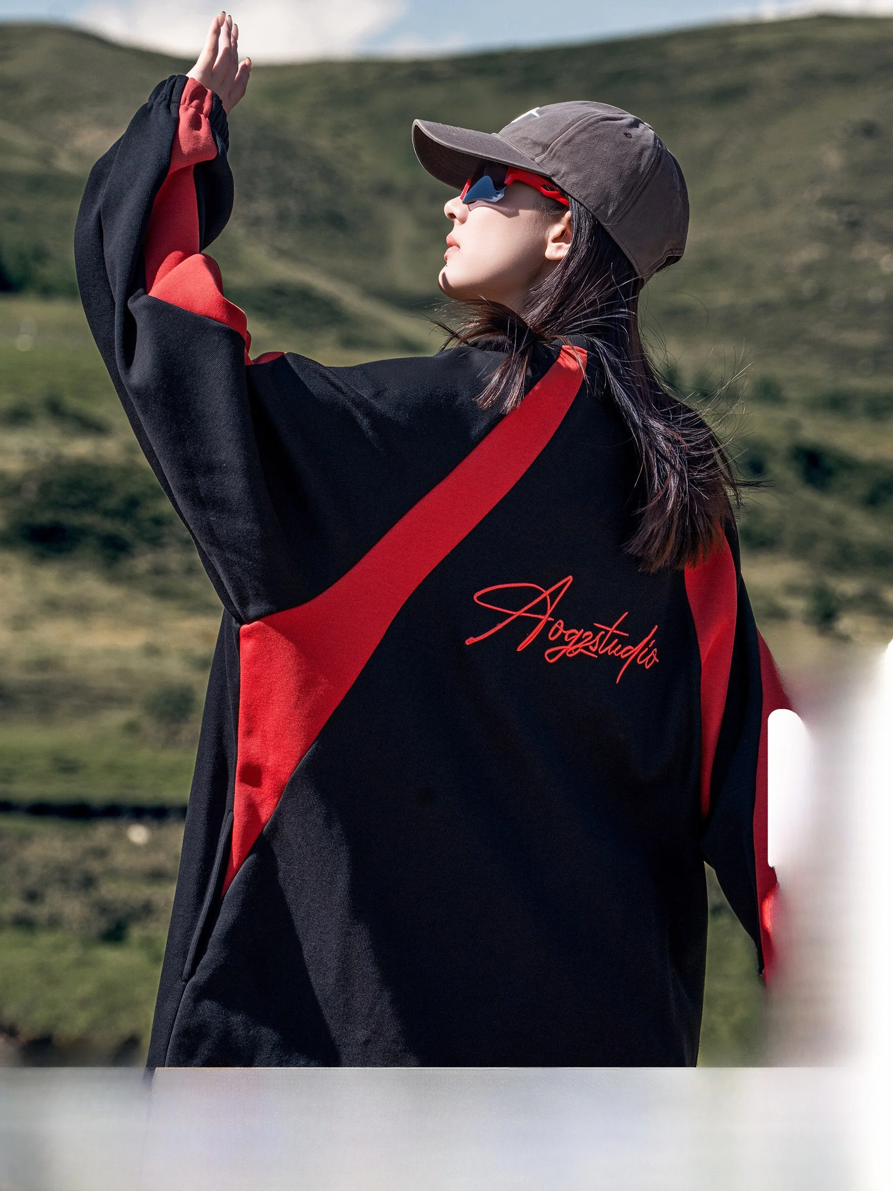 AOGZ Removable Hat Sweatshirt Men Women Autumn Winter New Embroidered Color Block Couple Heavyweight Jacket Street Style