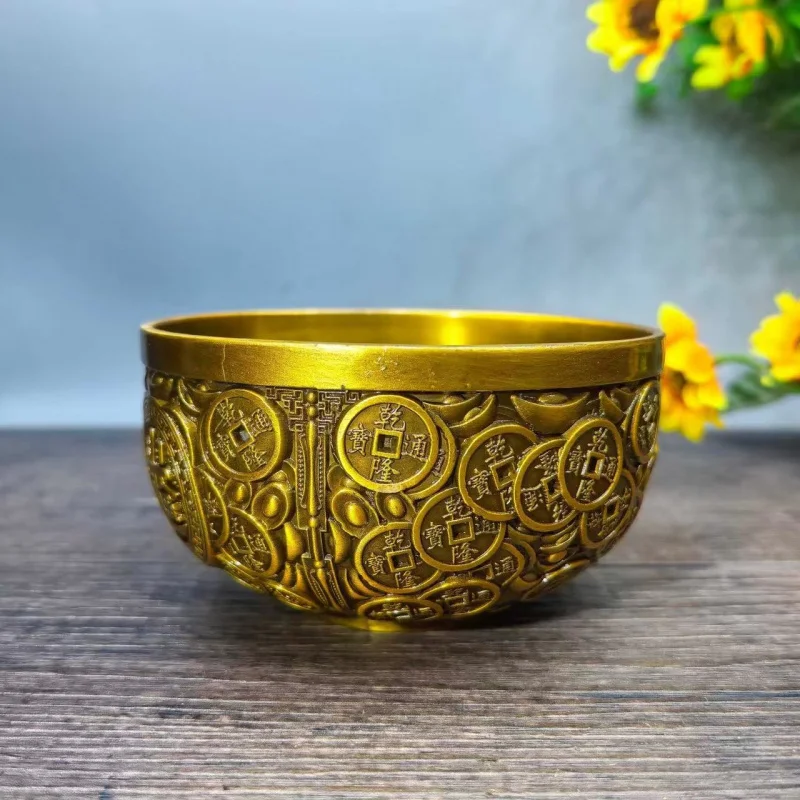 , money , brass embossed and , copper with hundreds of blessings, treasure bowl, decorativ