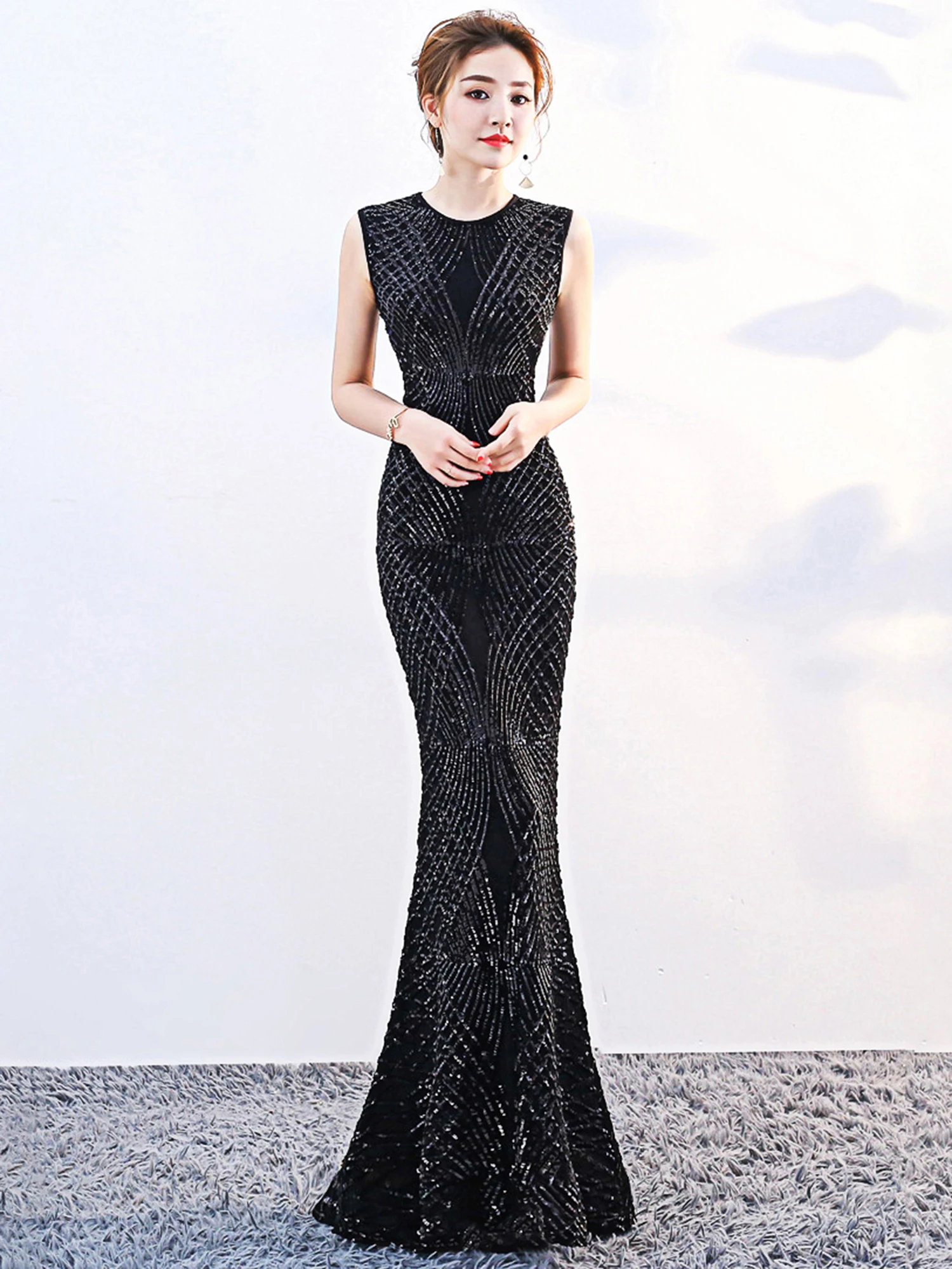 Ele Evening Gown Women's Luxury Glittering Sequin Prom Par Fi Tail Dr Sexy mid Waist Zipper Sle Long Evening Gown
