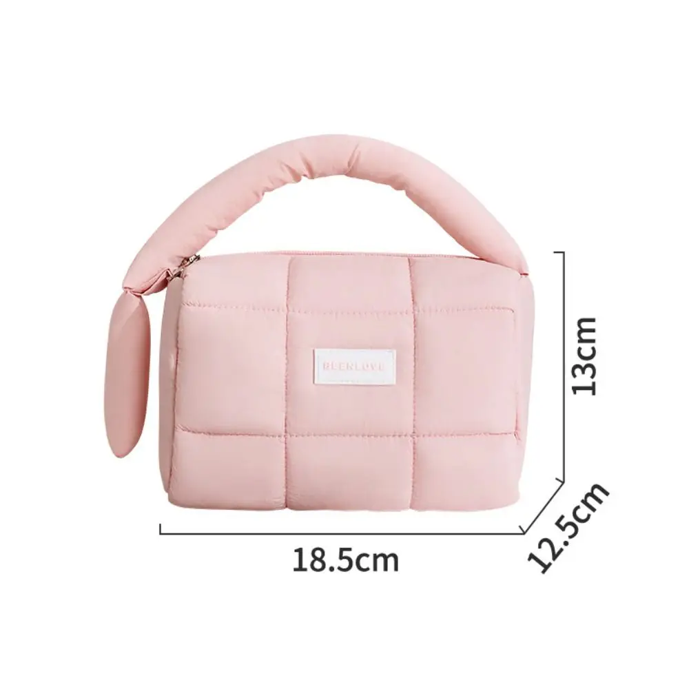 Fashion Solid Color Puffy Makeup Bag Large Capacity Zipper Travel Quilted Toiletry Bag Handbag Nylon Cosmetic Storage Bag