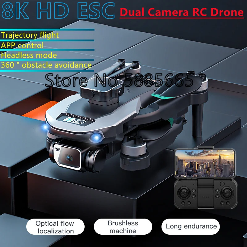 WIFI FPV 8K HD ESC Dual Camera telecomando Drone Brushless flusso ottico controllo APP 7 livelli resistenza al vento RC Quadcopter Toy