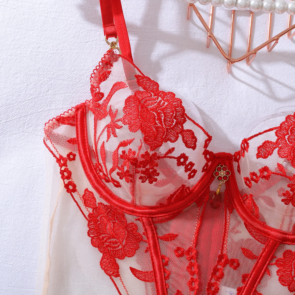 المرأة مثير المثيرة مجموعة انظر من خلال التطريز الدانتيل الملابس الداخلية الصدرية مجموعة نادي الحفلات الإباحية دعوى ثونغ الملابس الداخلية مثير ازياء #6