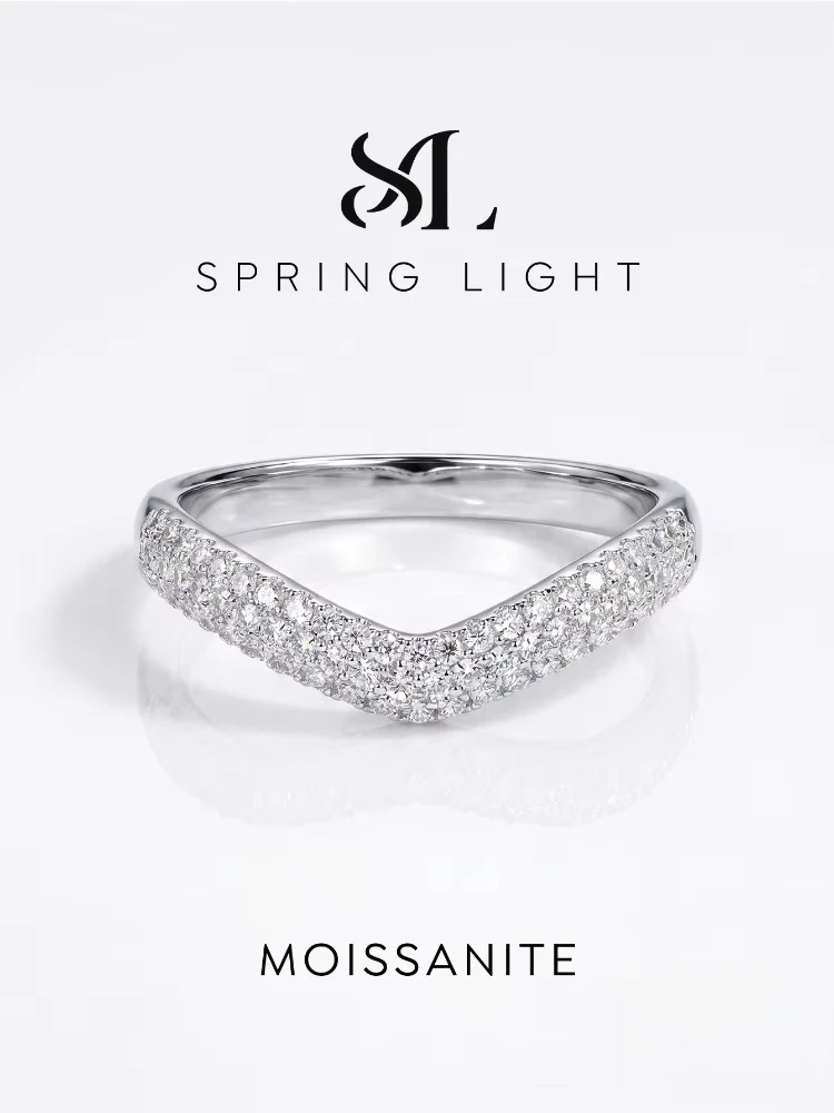 Fashion Real Round Moissanite Diamond V-Shap Rings for Women Anniversary Engagement Wedding Fashioned Jewelry