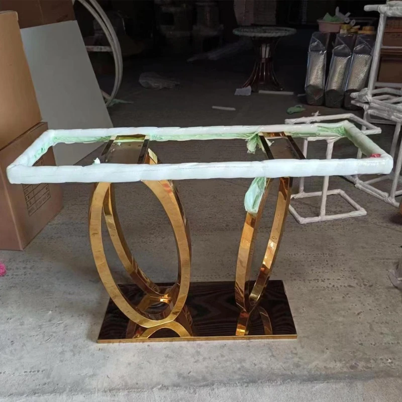 

Light luxury marble entrance table, modern simple stainless steel strip narrow side table, Italian entrance table
