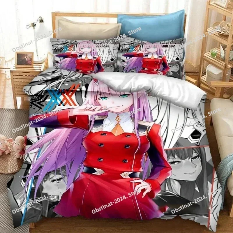 DARLING in the FRANXX Zero Two 02 Bedding Set Print single Comforter Quilt Bed Duvet Cover Pillow Case 3 Pieces Kids Adult Size