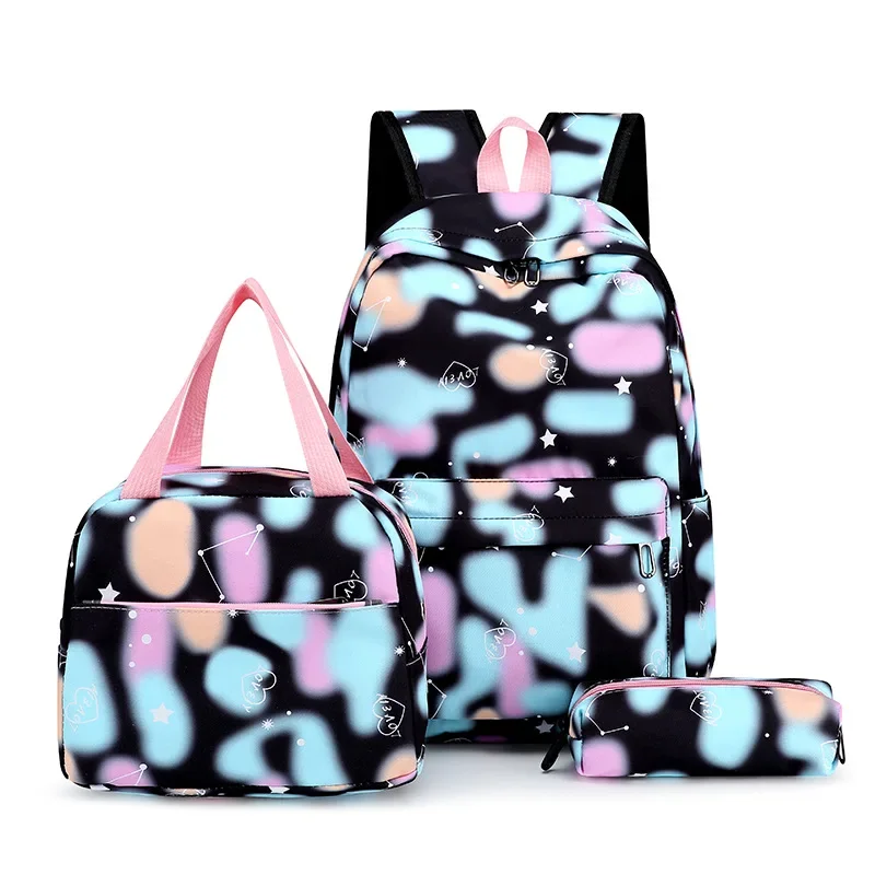 Mochila escolar con estampado degradado para niños y niñas adolescentes, mochilas simples para mujeres, mochilas escolares para estudiantes de secundaria, bolsas de libros, 3 piezas por juego