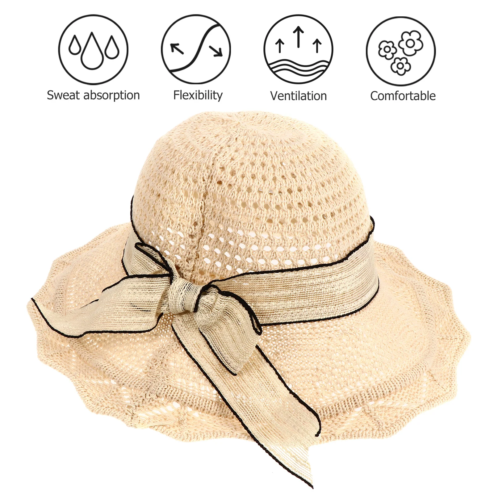 

1Pcs Outdoor Folding Sunhat Wide Brim Summer Beach Hat Adjustable Bowknot Knitted Cotton Sun Hat for Women Folding Sunhat