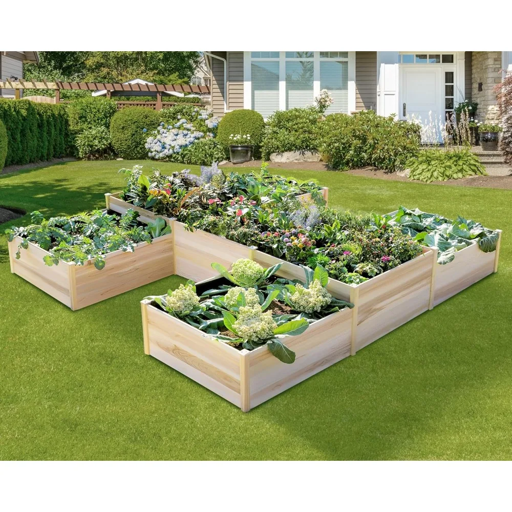 Cama de jardim elevada de madeira de 12x12x2 pés, caixa de plantador em forma de H com design de camada dupla, 180 Cu. Capacidade Ft para Pat Exterior