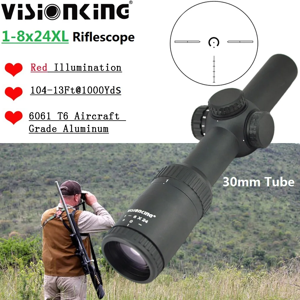 

Visionking Large Angle 1-8x24 Hunting Riflescope IR Illuminatied Night Long Range ar15 m16 Sniper Tactical Bak4 HD Optical Sight