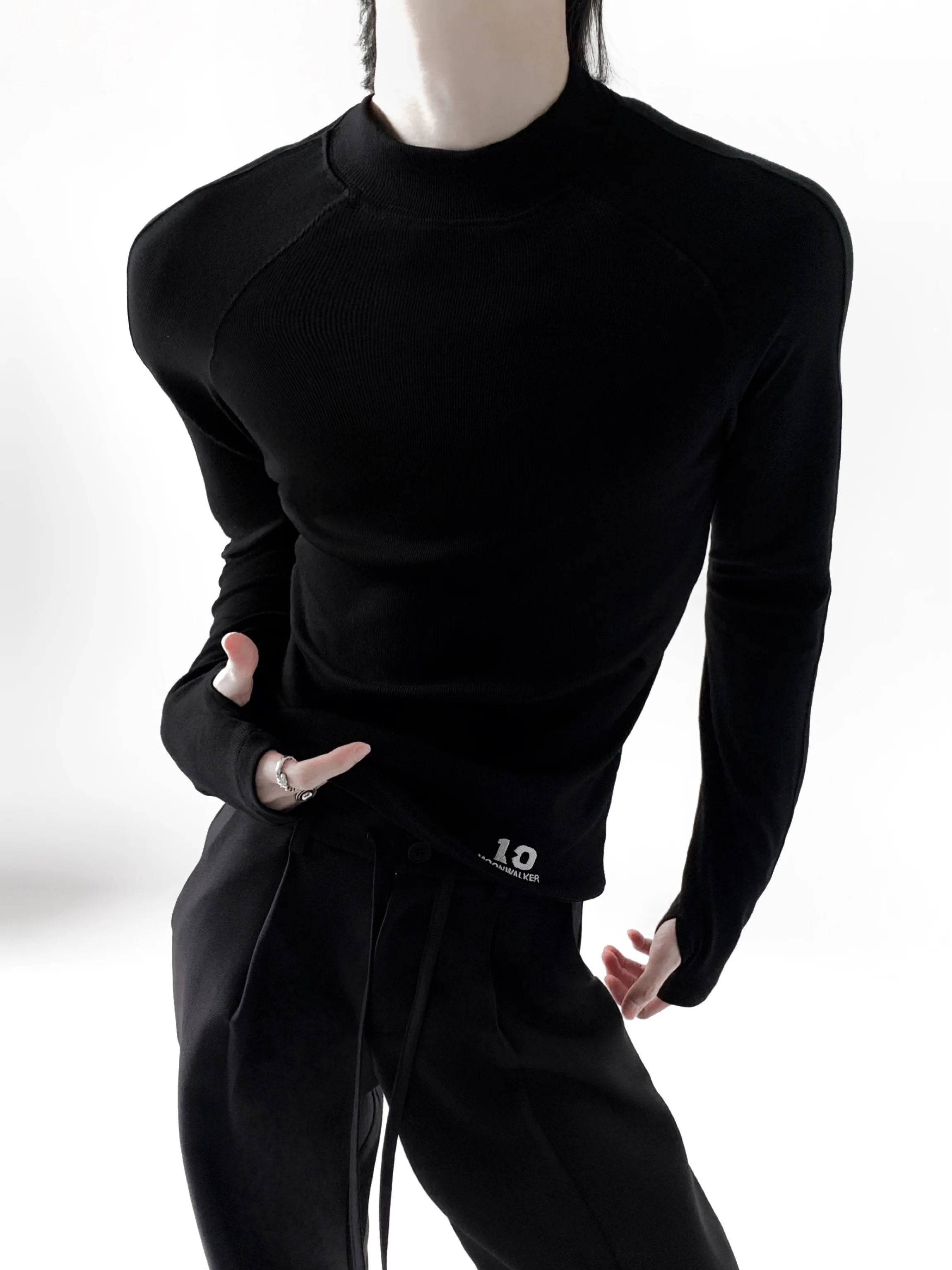 Slim Fit Long Sleeve T-Shirt Men's Base Shirt Half High Collar Fitness Sport Inner Wear Shoulder Insert Design Knitted Cotton...