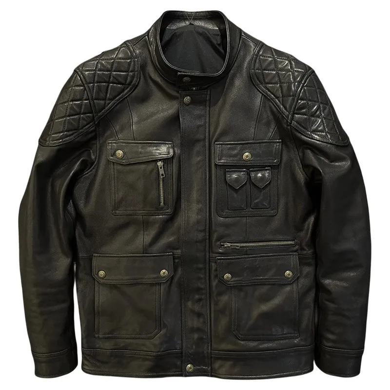 Top-grain leather stand-up collar new vegetable-tanned workwear pure