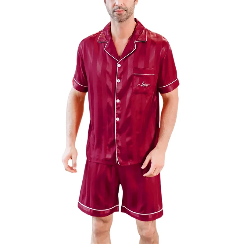 Men s Pajama Sets Summer Soft Comfy Sleepwear Stripe Button Short Sleeves Shirt and Shorts 2-Piece Lounge Sleep Sets