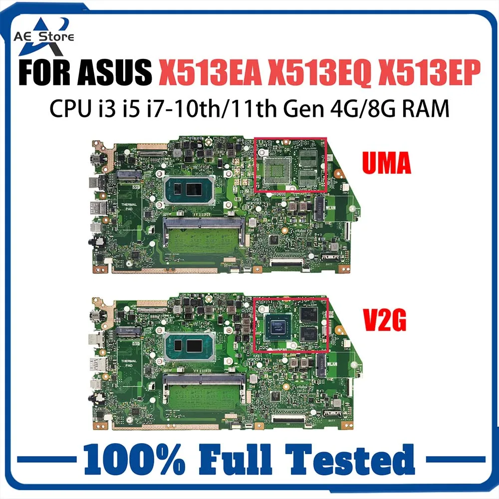 

Computer Mainboard For ASUSX513EA X513EP X513EQ R513E K513E F513E A513E Laptop Motherboard CPU I3 I5 I7 10th 11th Gen 4G 8G RAM