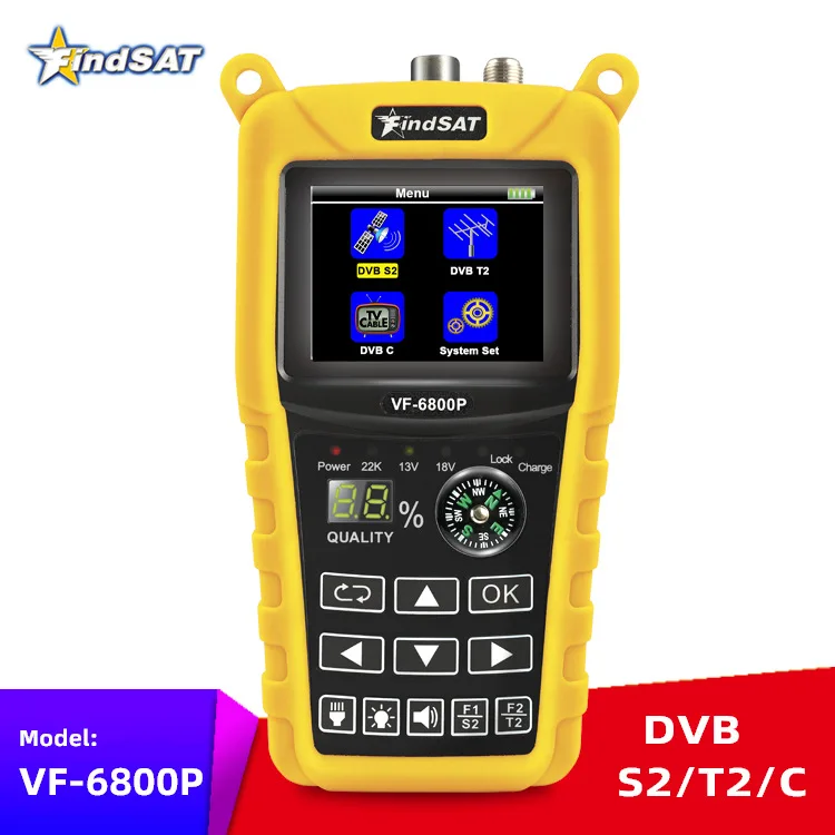 VF 6800P Satellite TV Finder DVB-T2 DVB-S2 DVB-C MPEG4 Digital Sat Finder Meter 2.4 Inch LCD HD for TV Tuner 2000mah Battery