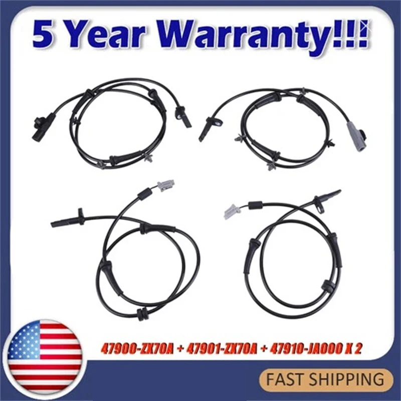 

4Pcs ABS Wheel Speed Sensor Compatible for Altima 2007-2012 Replaces 47900-ZX70A 47901-ZX70A 47910-JA000