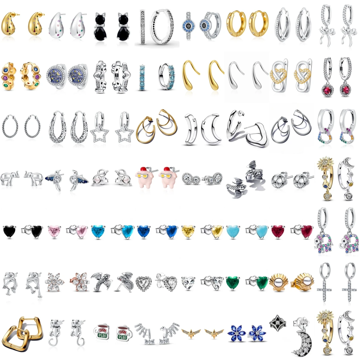 

925 Sterling Silver Stud Earrings Hoop Earrings For Women Stars And Moons Bat Elephant Earrings Set Fashion Jewelry Gift