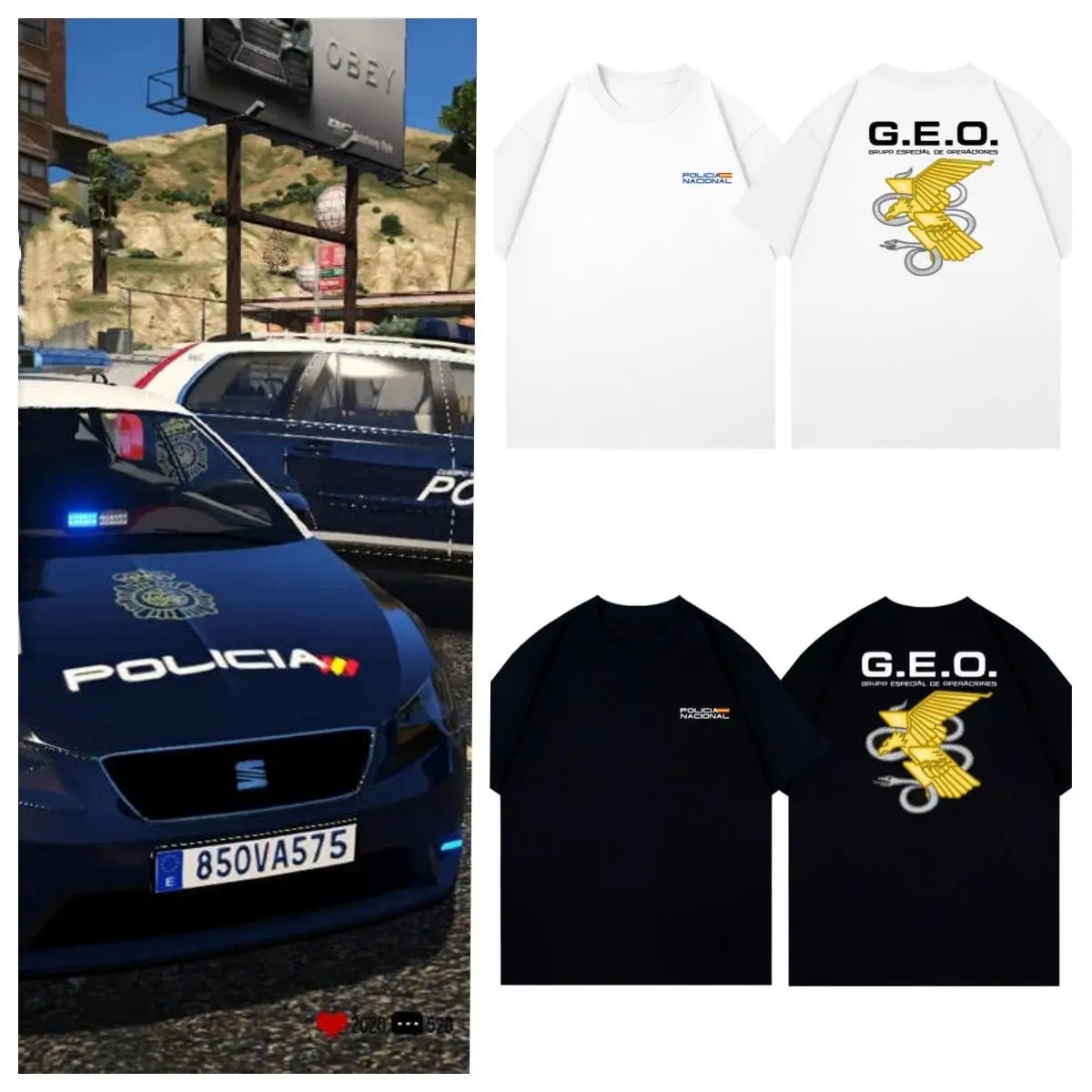 فريق العمليات الخاصة الإسبانية القوات الخاصة CNP National Police Theme مطبوعة قصيرة الأكمام تي شيرت رجالي كاجوال مريح #1