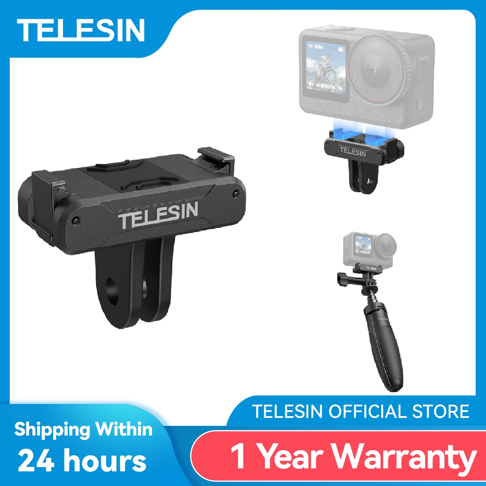 TELESIN For DJI OSMO Action 6 Qucik Release Magnetic Two Claw Adapter Mount Accessories Dual Claw Interface