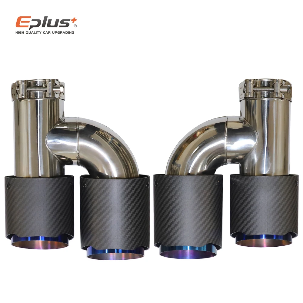 

eplus Car Matte Carbon Fiber Muffler Tip H Shape Double Exit Exhaust Pipe Mufflers Nozzle Decoration Universal Stainless Blue