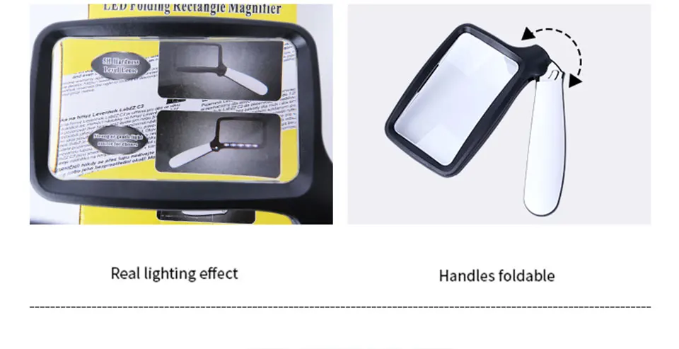 Tragbare quadratische Klapplupe mit 5 LED-Leuchten, professionelle hochauflösende optische Lupe zum Lesen älterer Menschen – Detail 8