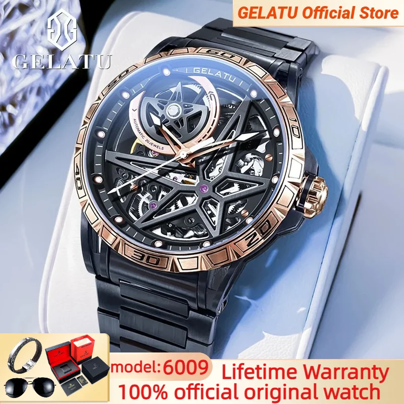 

GELATU 6009 Fully Hollow Automatic Mechanical Watch for Men High-quality Stainless steel Waterproof Luminous Men's Watches