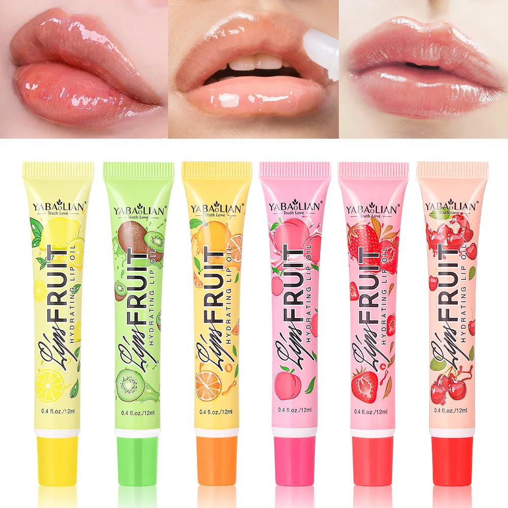Shiny Fruit Lip Oil Gloss 6 Colors Lip Plumper Hydrating Overnight Lip Mask Non Sticky Glossy Daily Essential