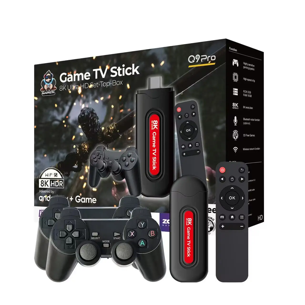 [Genuine]Q9 Dual System Game Stick Retro Video Games Console Wireless Controller 64GB 5G 10000+Games Upgrade to Q9 Pro PPSP Gift