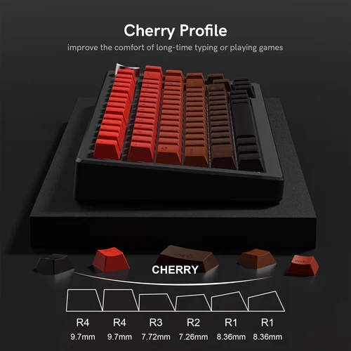 Imagen 2 del producto Teclas retroiluminadas RGB con perfil de cereza roja degradada, teclas PBT de doble disparo con brillo para interruptores Cherry MX, Teclado mecánico