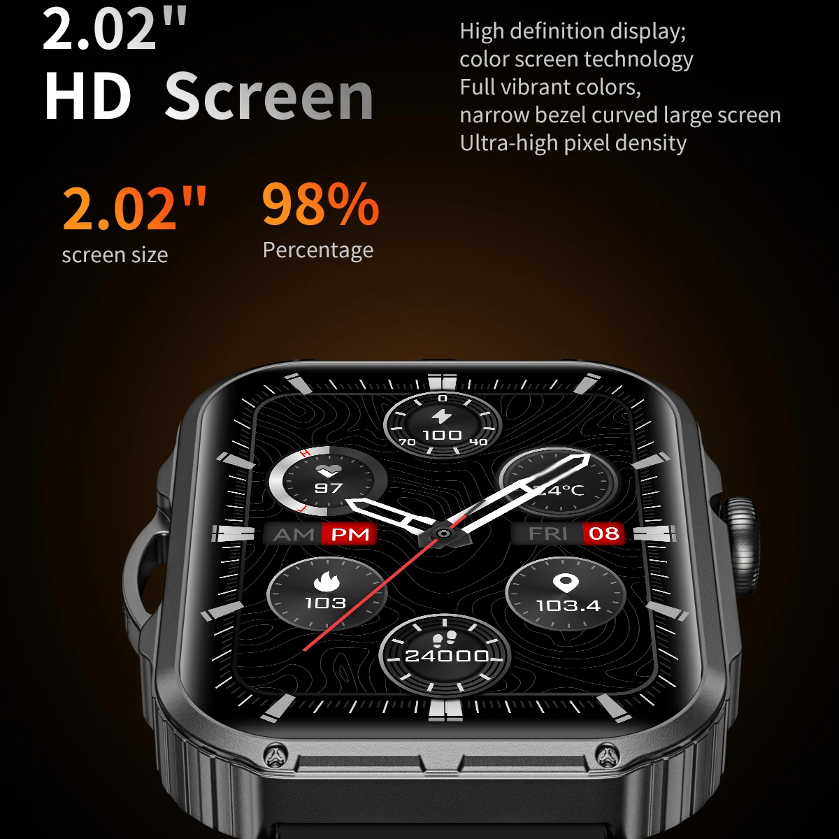 2,02 "Männer Frauen LED Taschenlampe Outdoor Sport Smart Uhr Blue Tooth Anruf Herzfrequenz Musik Wasserdichte Smartwath Stimme Assistent