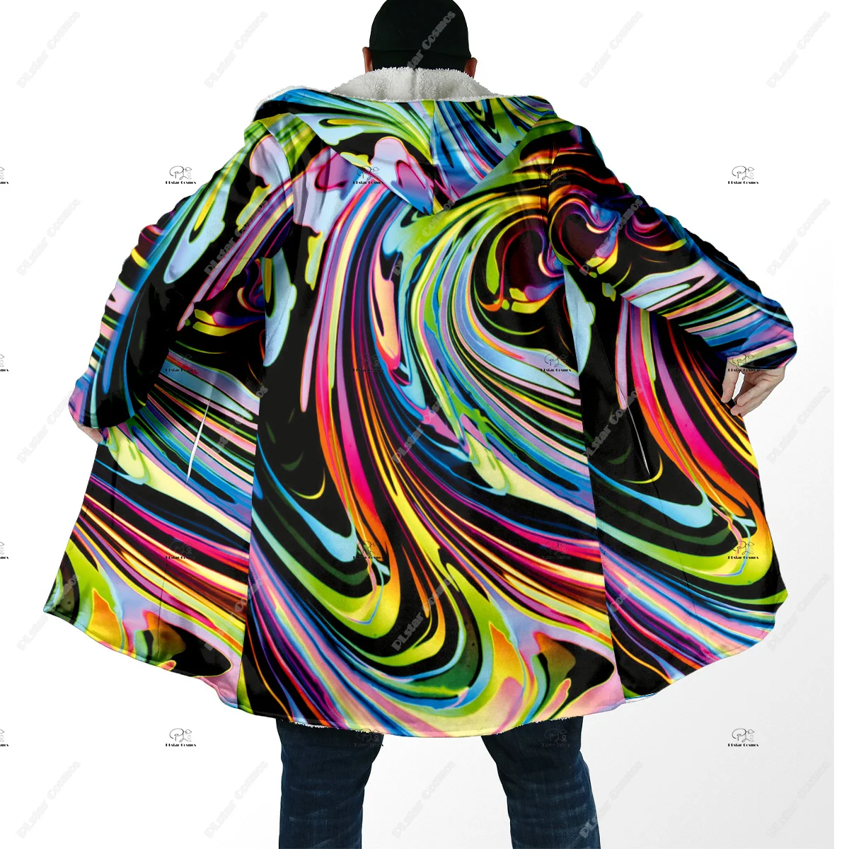 تأثيري الملونة مخدر تريبي الوشم خمر الرجعية 3DPrint Harajuku الشارع الشهير معطف الشتاء هودي عباءة جاكيت من الصوف T #3