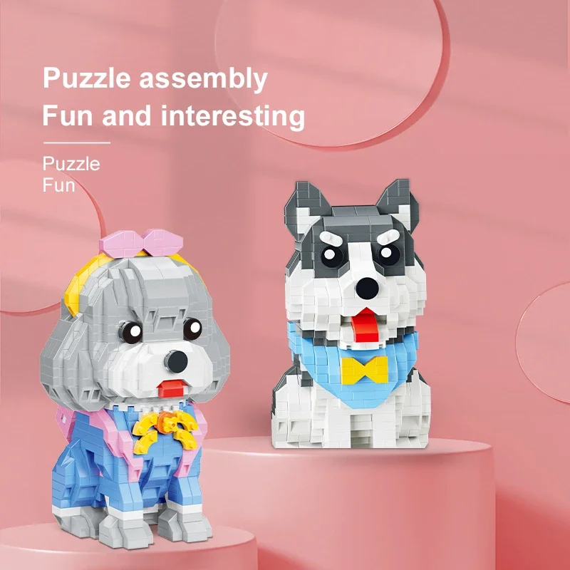 Cute Pet Building Blocks Shiba Inu Corgi Husky Blue Cat Mini Bricks Kit Desktop Decoration Children's Christmas DIY Toys Gifts