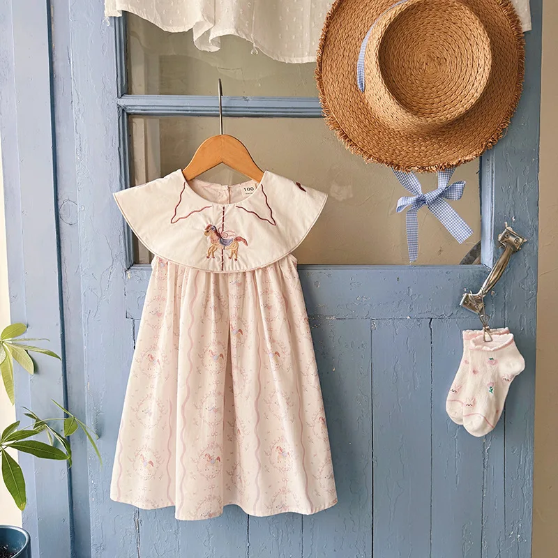 

2026Summer New Carousel Embroidered Collar Sleeveless Stylish Girls' Dress Wholesale