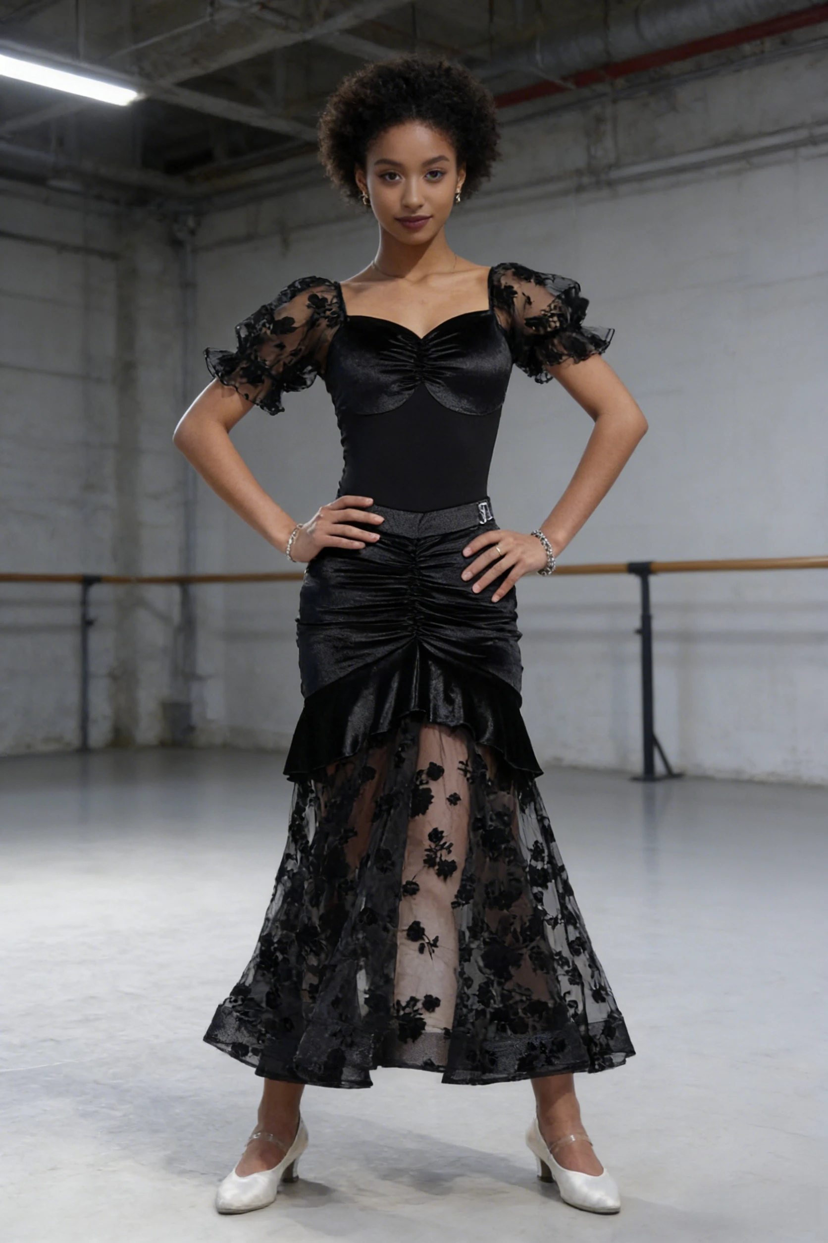 New Modern Dance 2026 Top And Skirt Performance Clothes With Chest Pads Slimming Puff Sleeves Latin Dance Clothes For Women's