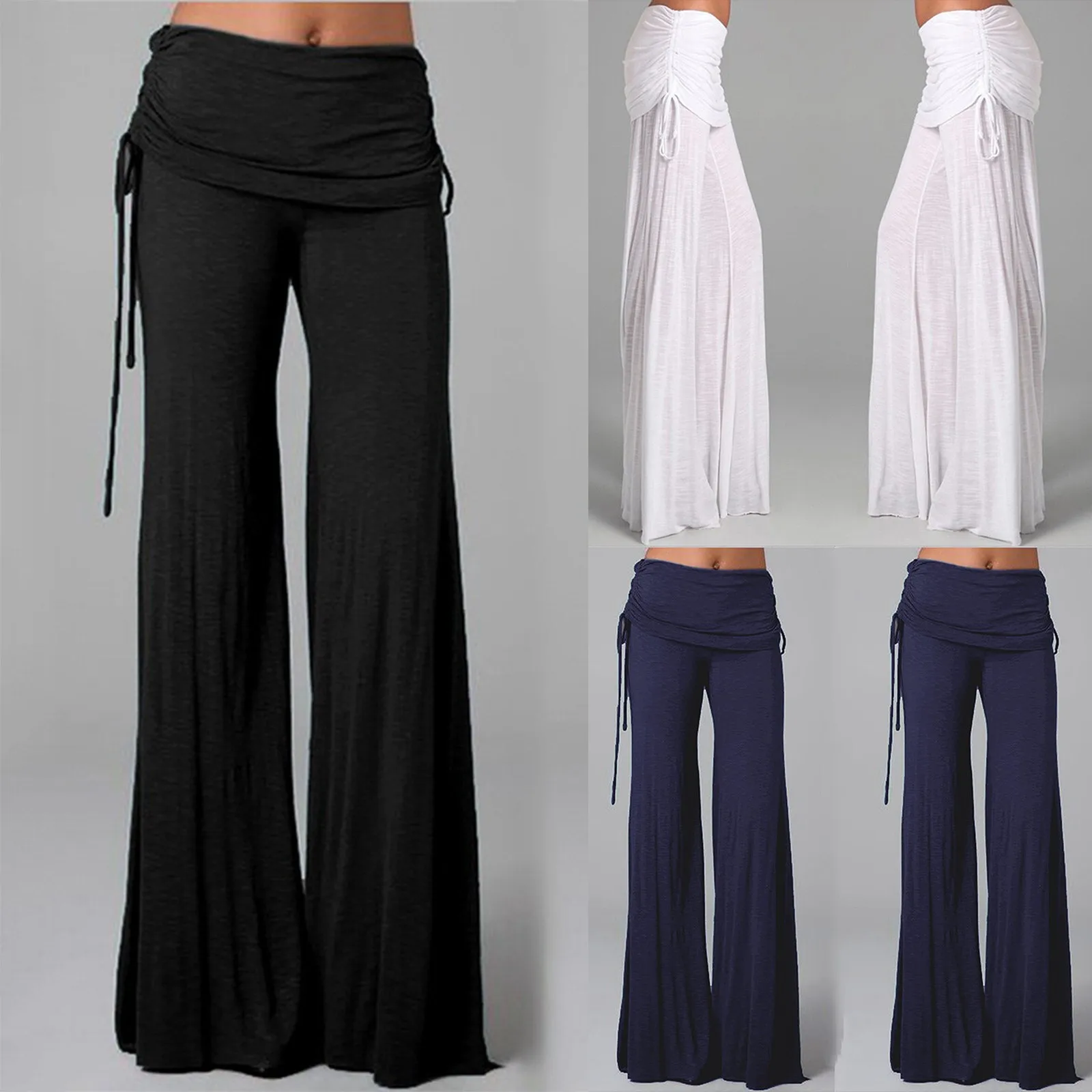 Yo-Ga Pants For Women'S Solid Color Wide Leg Athletic Pants Drawstring Skirt Fake 2 Pieces Boho Vintage Dance Trousers Leisure