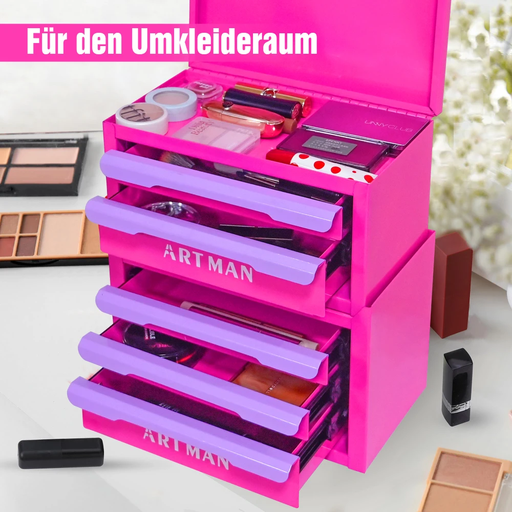 Werkzeugkasten, Werkzeugschrank mit Stilvollen Metallgriffen, Stapelbar, Elegante Kosmetikbox mit Schubladen, Platzsparend, Vielseitiger Aufbewahrungsbehälter – Detail 25