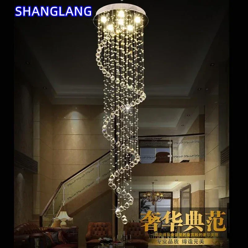 Modern Large Big Stair Long Spiral Crystal Chandelier Light Fixture for Living Room Rain Drop Pending Lamp Kitchen Accessories