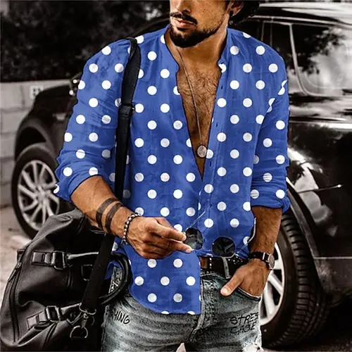 

Polka Dot Print 2024 New Men's Casual Shirt Loose Top Long Sleeved T-Shirt Spring And Summer Casual Handsome Men's Shirt MB12