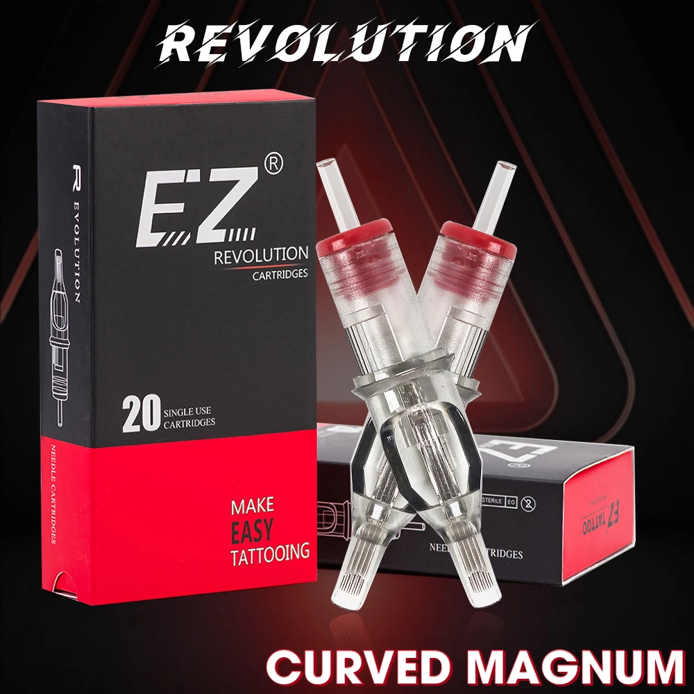 Cartouche de tatouage EZ Revolution # Aiguille de tatouage ronde incurvée Magnum (RM), 12 (0,35 MM), pour poignées de Machine rotative, fournitures 20 pièces/boîte
