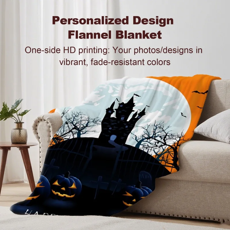 Personalisierter Flanellüberwurf – Laden Sie Fotos hoch |     Hexe/Vampir-Designs |     Gemütlich |     Büro/Auto |     Halloween-Geschenk für Süßes oder Saures