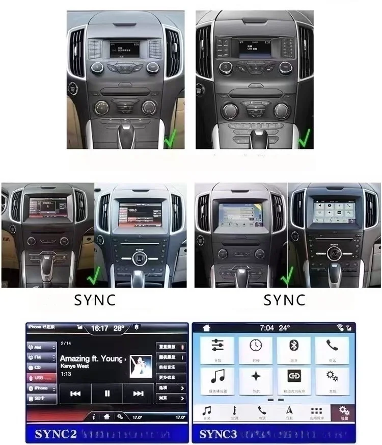 For Ford Edge 2015-2019 Android 13 Wireless CarPlay Car Radio Screen Stereo Navigation Autoradio Multimedia Player GPS Head Unit