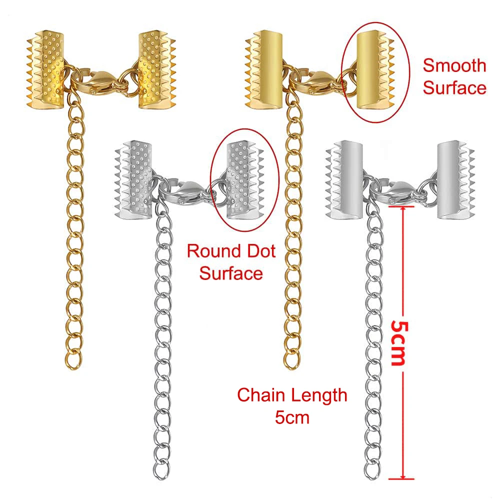 5 Stück Edelstahl-Bandverschlüsse mit Lederenden, Karabinerverschlüssen, Verlängerungsketten-Verbindungsstücken und Verschlüssen für die Herstellung von Armbändern. – Detail 2
