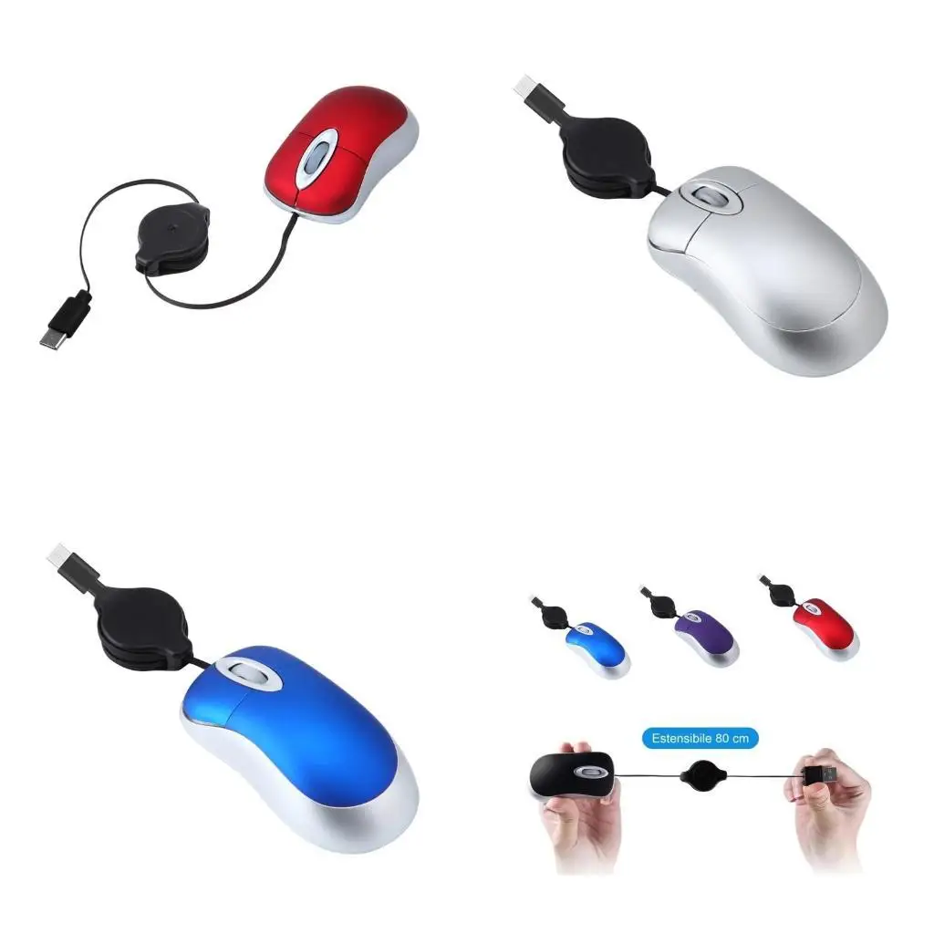 

R53C USB C Corded Mouse Retractable Cable Small Mouse for Kids Children 1000DPI