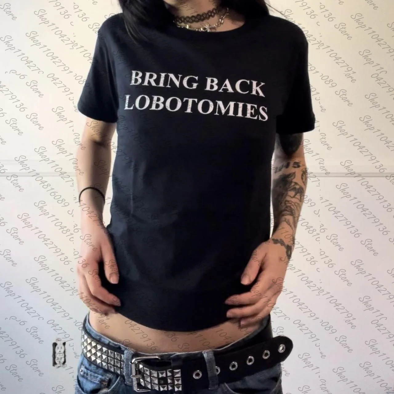 Crop Top Women Gothic Shoujo Girl Style Graphic T Shirts Woman T-shirts Grunge Clothes Clothing Female Graphic Tees Y2k Tops Emo