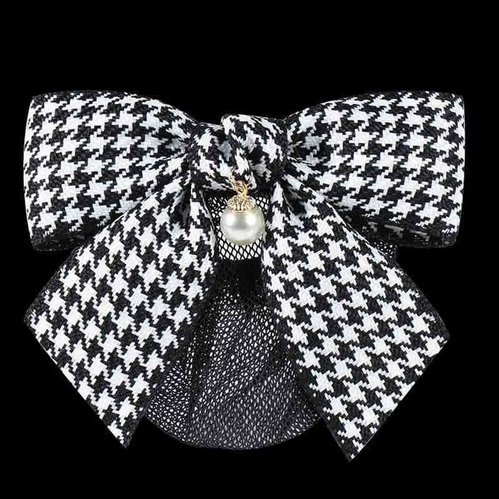 Flight Attendant Pearls Pendant Hair Accessories Women Hairpin Houndstooth Bun Net Snood Bow Spring Clip Korean Style Headdress