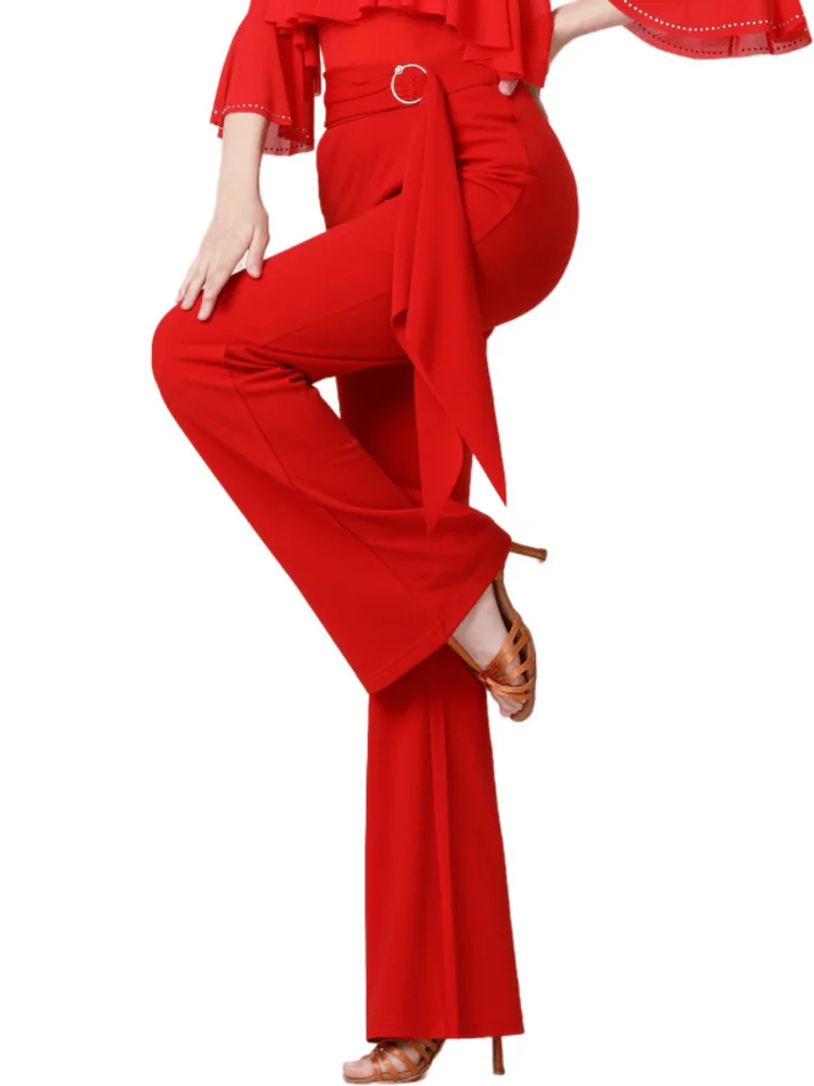 Solid Color Ballroom Dance Competition Pants Line Costume Dancewear Classical High Waist Standard International Luxury Trousers