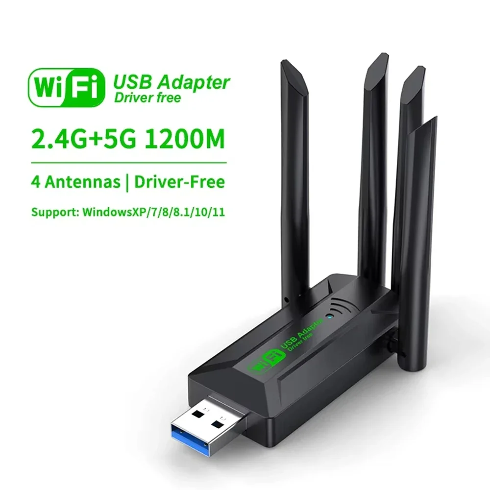 1200Mbps WiFi USB Adapter Network Card Dual Band 2.4G/5Ghz Wi-Fi Dongle 802.11AC 4 Antennas Wireless Receiver For PC Laptop